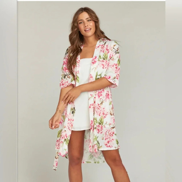 Show me Your Mumu Brie Robe Garden of Blooms Size OS White Pink Green Belt - Picture 12 of 12